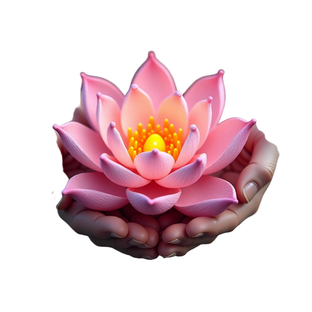 Hands Holding a Lotus Flower